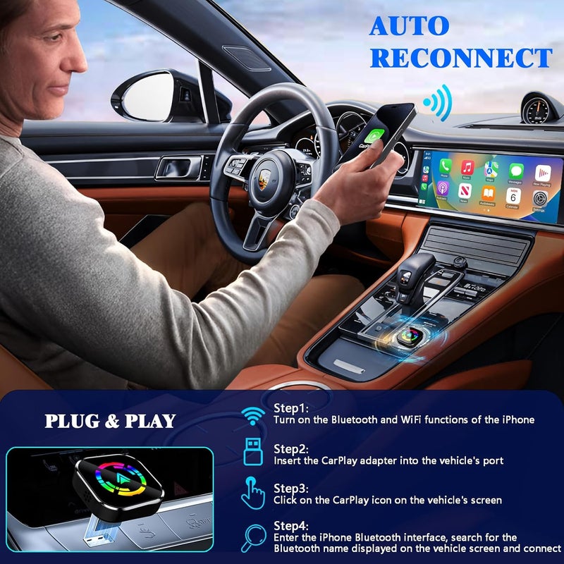 BSUBSU Wireless CarPlay Adapter, 2026 Upgraded Wired to Wireless for Apple CarPlay & Android Auto, Mini USB Design Car Play Adapter with Type-C Extension, Plug and Play, Stable Connection & No Latency - Image 5